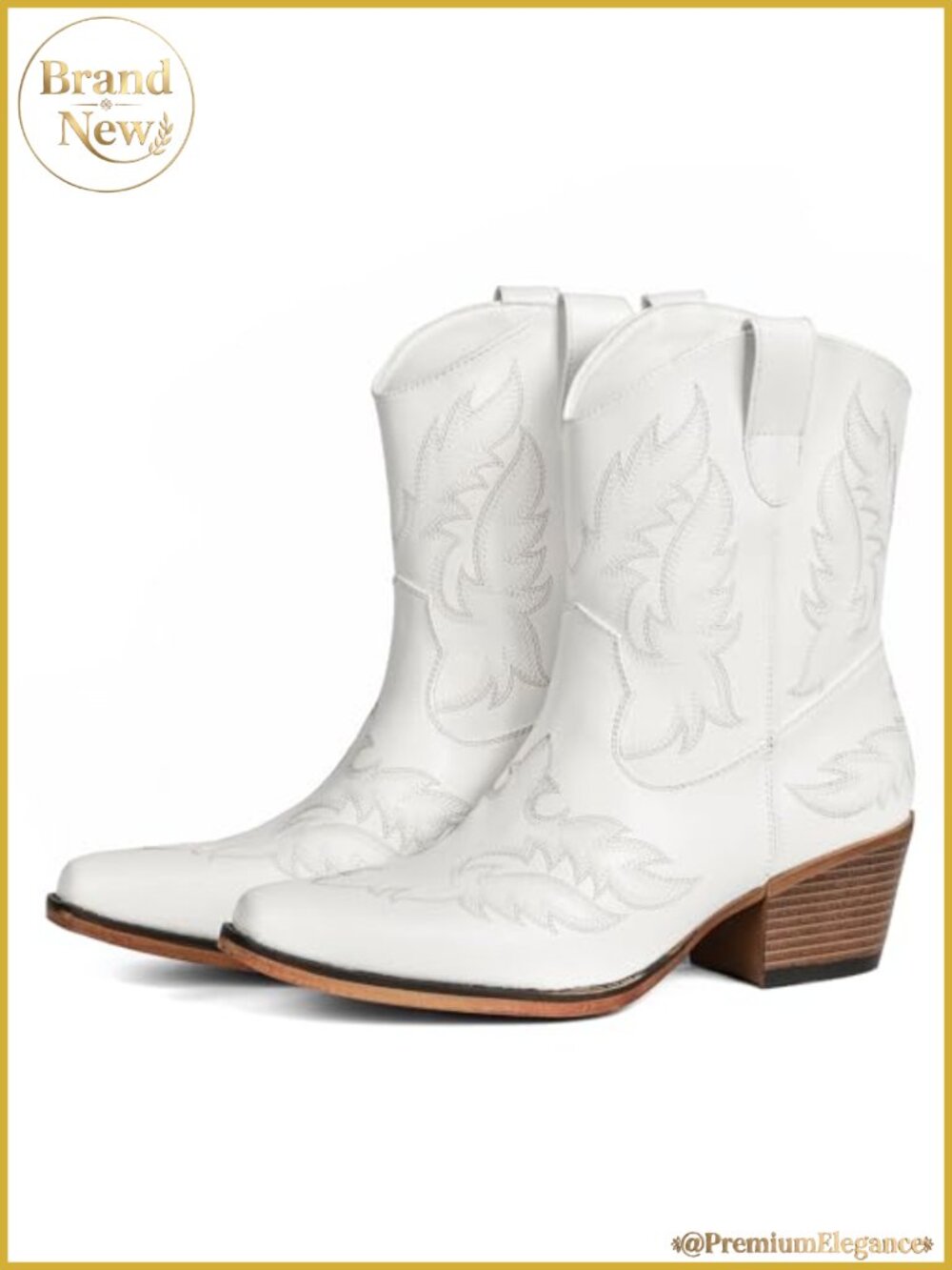 Women Cowboy Boots Embroidered Chunky Heel Pointed Toe Ankle Booties